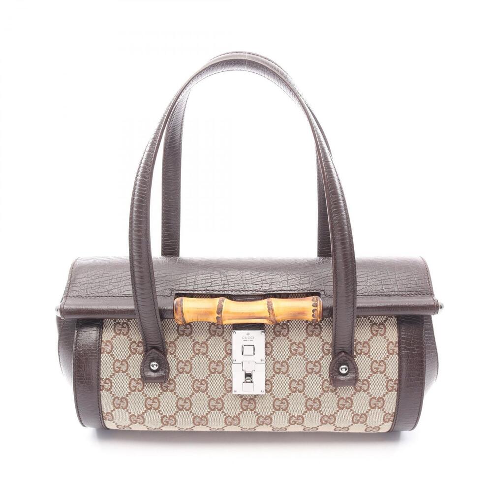 Gucci Bamboo GG Canvas Handbag Leather Beige Brown